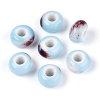 Perles en Porcelaine Fait Main, Rondelle Bleu Ciel, Grand Trou