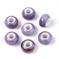 Perles en porcelaine faites à la main, rondelles, violet moyen, grand trou