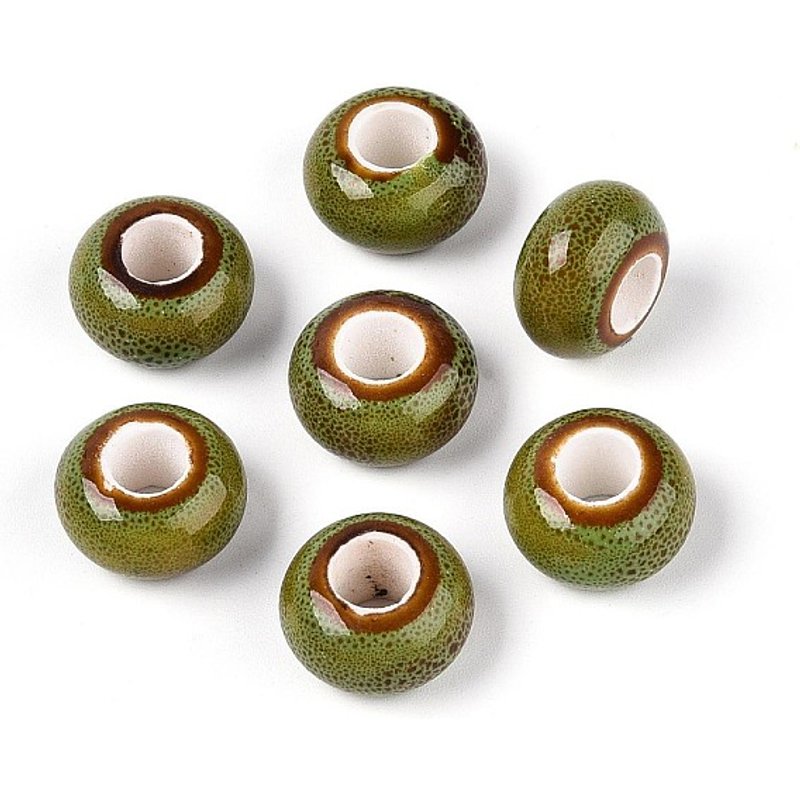 Perles en porcelaine faites à la main, rondelles, trou large, 15x8mm — Perles à bijoux