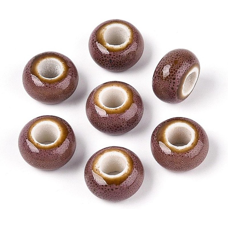 Perles en Porcelaine Fait Main, Rondelle, Émaillées Antiques, Grand Trou — Perles à bijoux