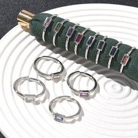 Rectangle Brass and Glass Cuff Rings for Women, Mixed Colors
