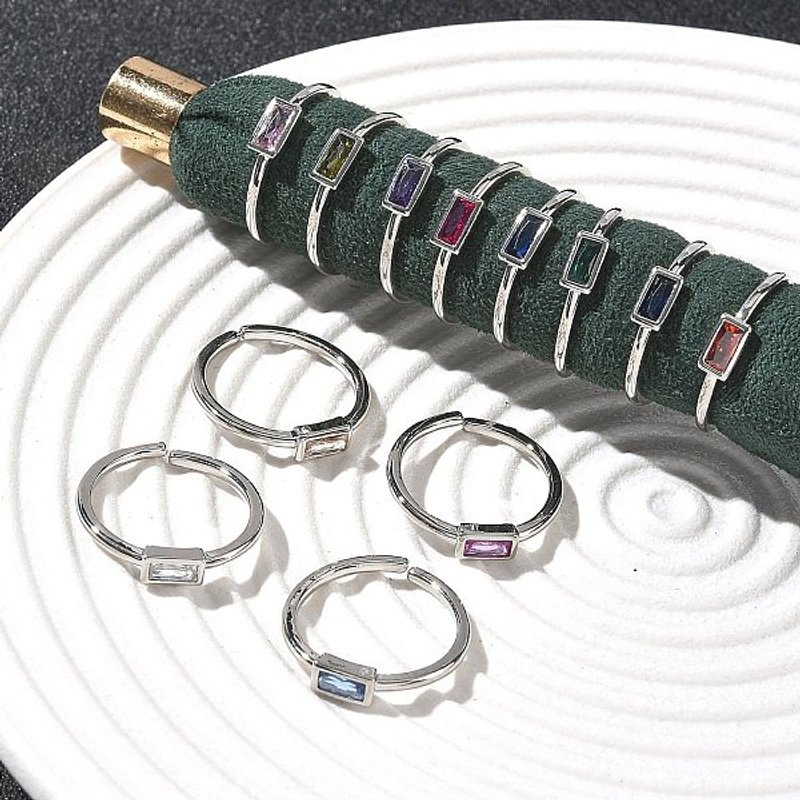 Rectangle Brass and Glass Cuff Rings for Women, Mixed Colors — Costume Jewelry