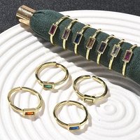 Rectangle Brass and Glass Cuff Rings for Women, 18K Gold Plated