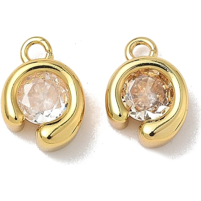 Brass Micro Pave Cubic Zirconia Charms, Flat Round, 18K Gold Plated — Charms & Pendants