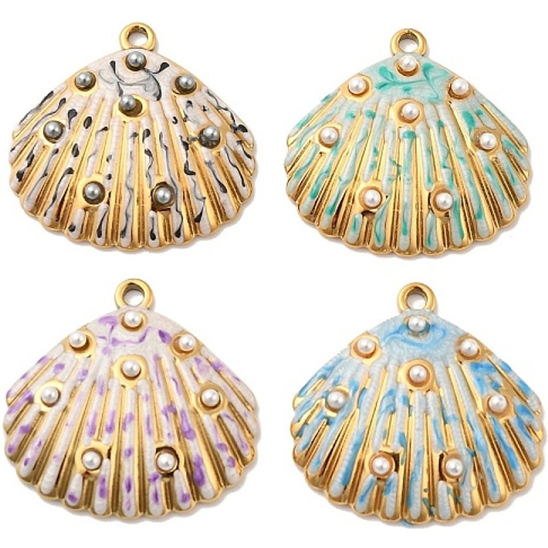 304 Stainless Steel Shell Shape Charms with Enamel & Beads — Charms & Pendants