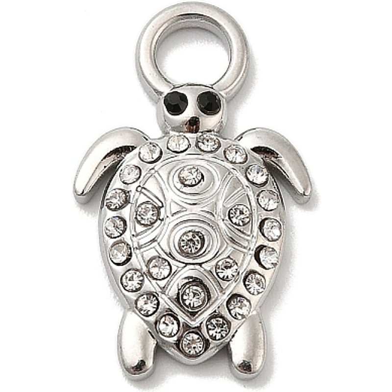 304 Stainless Steel Turtle Charms with Rhinestones — Charms & Pendants