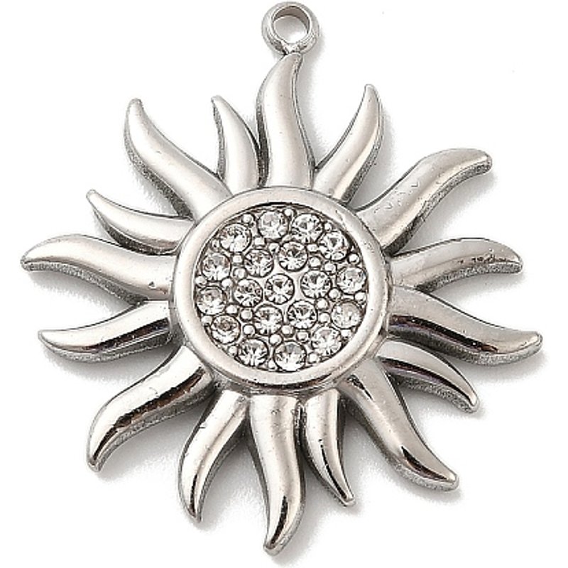 304 Stainless Steel Sun Charms with Rhinestones - Cadmium, Nickel, Lead Free — Charms & Pendants