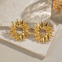 304 Stainless Steel Sun Stud Earrings, 18K Gold Plated — Costume Jewelry
