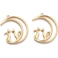 Brass Moon with Cat Shape Pendant, 18K Gold Plated