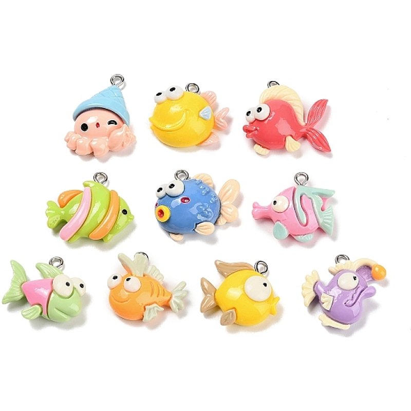 Opaque Resin Fish and Octopus Pendants with Platinum Iron Loop — Charms & Pendants