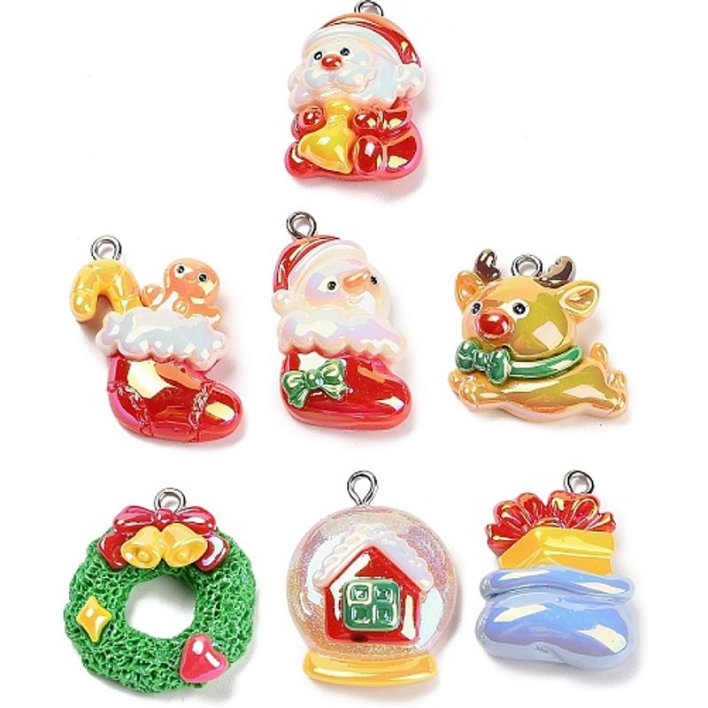 Pendants en résine opaque électroplaqués de Noël avec boucle en fer platine — Breloques et pendentifs