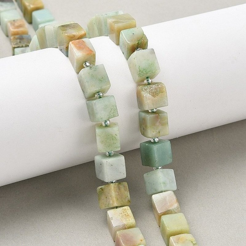 Brins de Perles d'Amazonite Fleur Naturelle avec Perles de Semence, Cube — Perles à bijoux