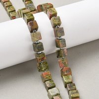 Brins de perles cube en unakite naturelle avec perles de semence