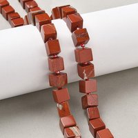 Brins de perles en jaspe rouge naturel en forme de cube avec perles de semence