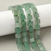 Brins de perles cube en aventurine verte naturelle avec perles de rocaille — Perles à bijoux