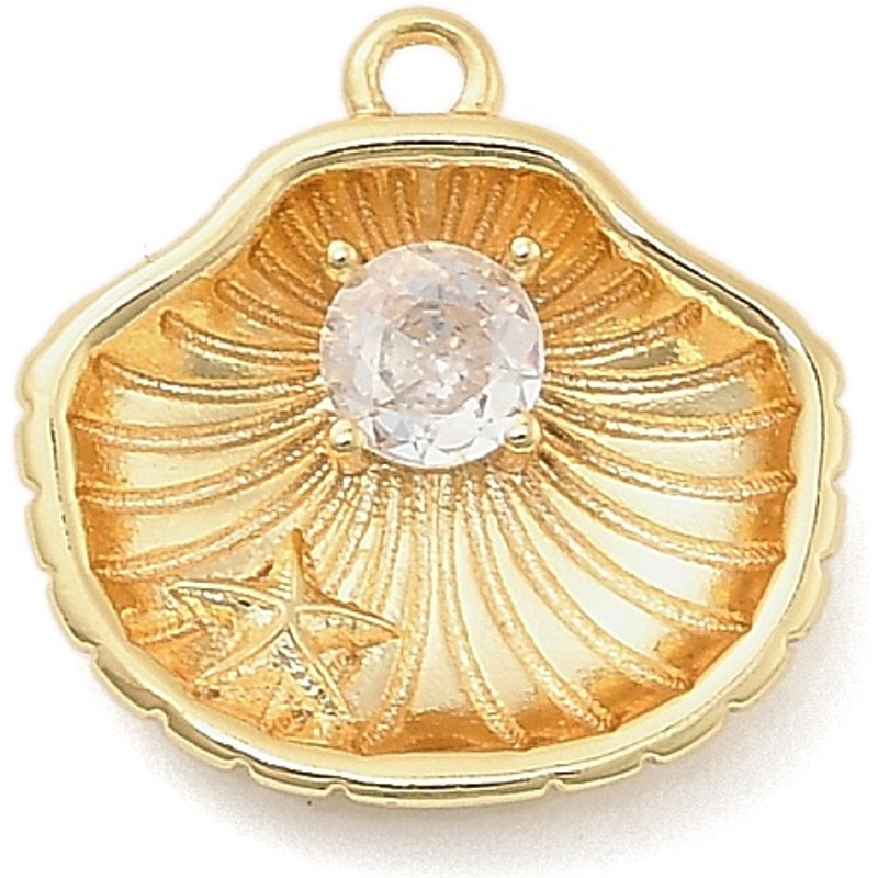 Brass Micro Pave Cubic Zirconia Shell Pendant with Starfish Pattern — Charms & Pendants