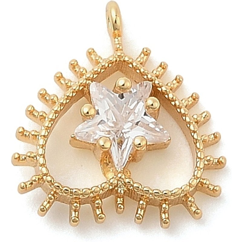 Charms en cœur en zircon cubique micro pavé en laiton, dorés — Breloques et pendentifs