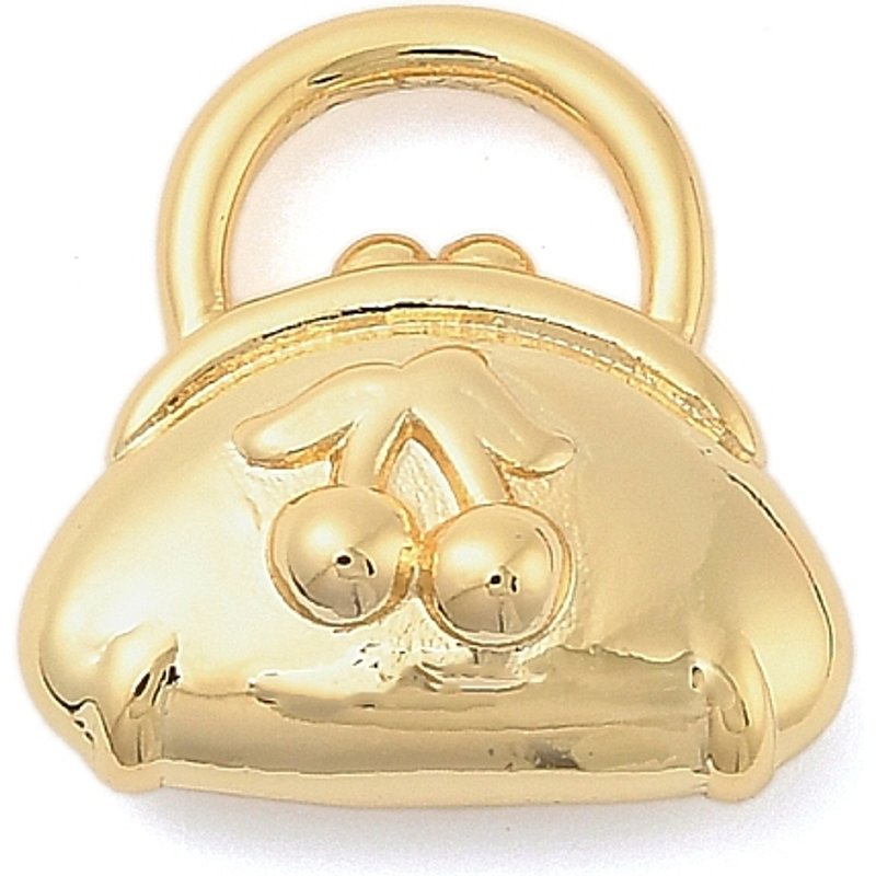 Pendentif en Laiton avec Design de Sac à Main et Cerise, Fini Doré — Breloques et pendentifs
