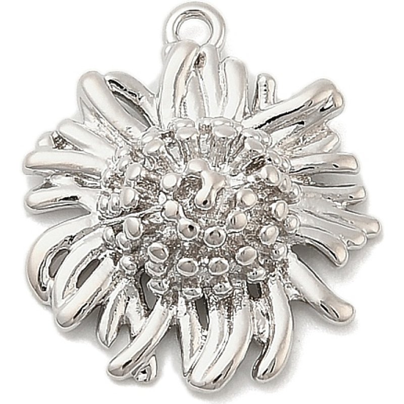 Brass Sunflower Charms, Platinum, 20x17.5x6mm, Hole: 1.4mm — Charms & Pendants