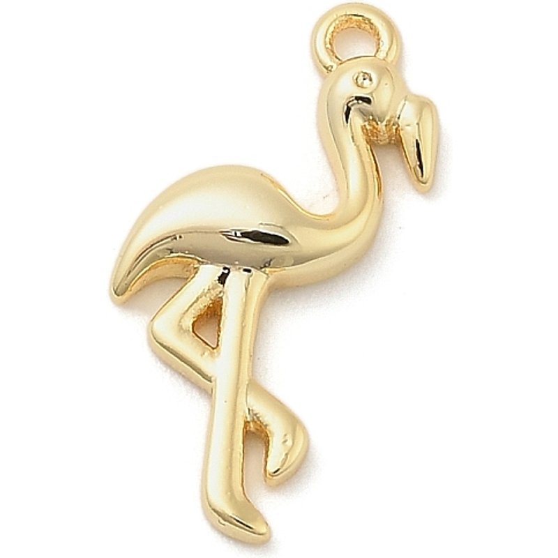 Charm en laiton Flamant Rose, Doré, 18x9x2.5mm, Trou : 1.2mm — Breloques et pendentifs
