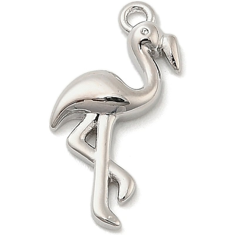 Charms Flamant Rose en Laiton, Platine, 18x9x2.5mm, Trou: 1.2mm — Breloques et pendentifs