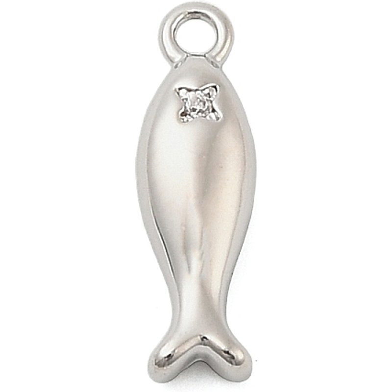Brass Micro Pave Cubic Zirconia Fish Charms, Platinum — Charms & Pendants