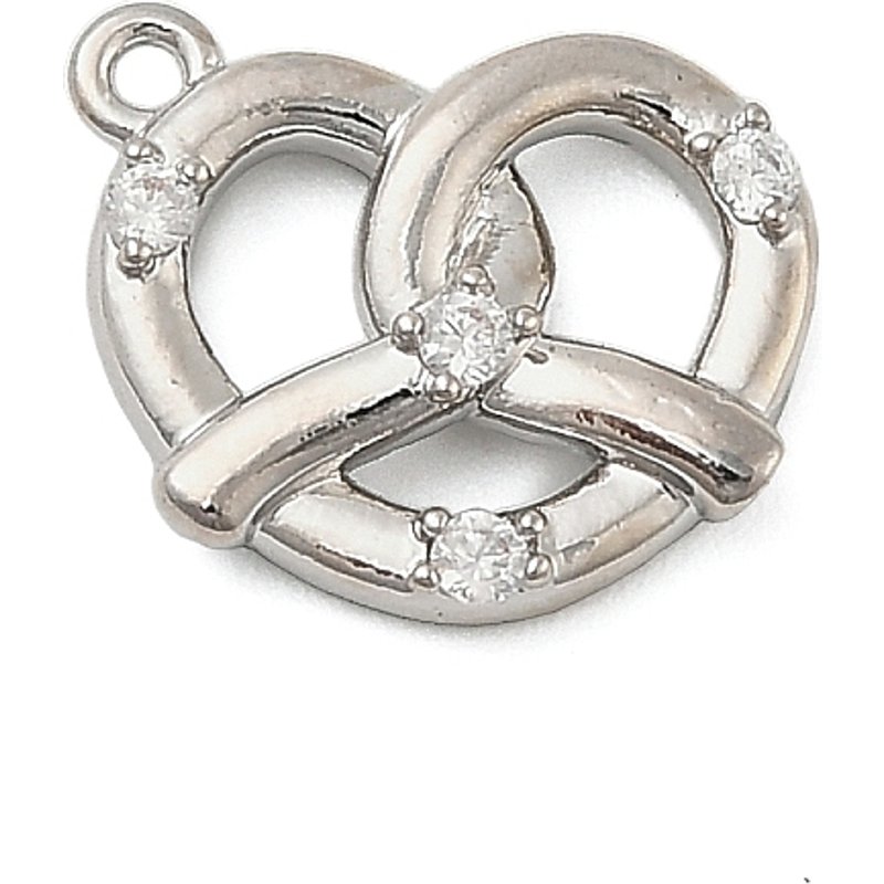 Brass Micro Pave Cubic Zirconia Pretzel Charms, Platinum — Charms & Pendants