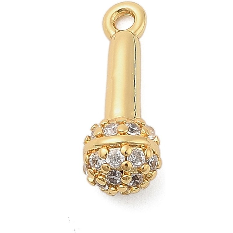 Brass Micro Pave Cubic Zirconia Microphone Pendant, Gold — Charms & Pendants