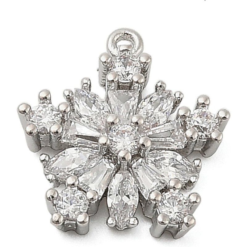 Brass Micro Pave Snowflake Cubic Zirconia Pendant, Platinum — Charms & Pendants