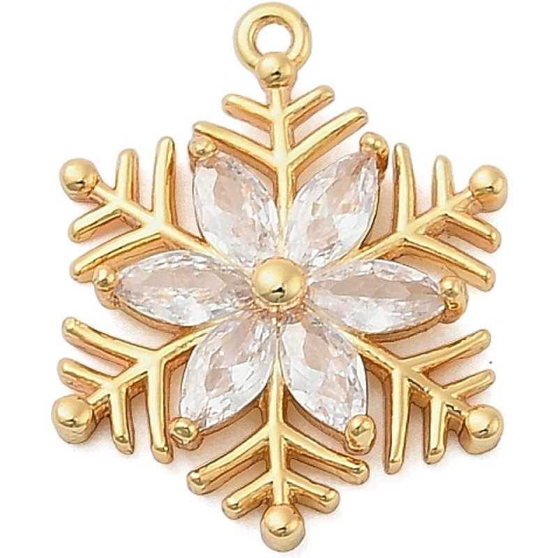 Brass Micro Pave Cubic Zirconia Snowflake Pendant, Golden — Charms & Pendants