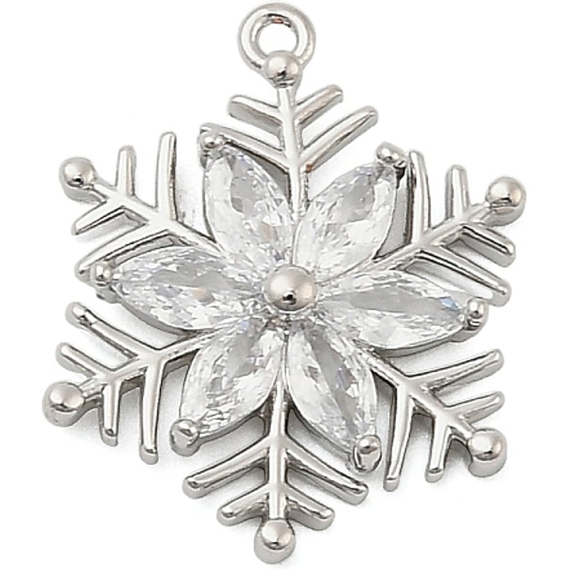Brass Micro Pave Cubic Zirconia Snowflake Pendant — Charms & Pendants