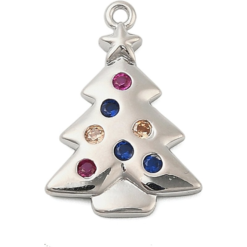 Brass Micro Pave Cubic Zirconia Christmas Tree Pendants — Charms & Pendants