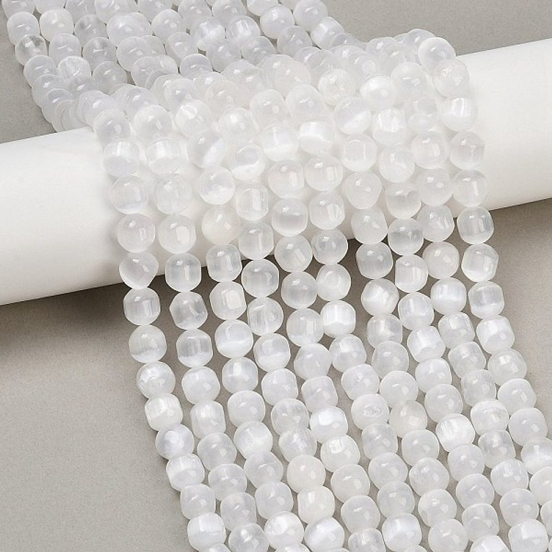 Brins de perles de sélénite naturel, tambour, blanc, 9x8mm, 45pcs — Perles à bijoux