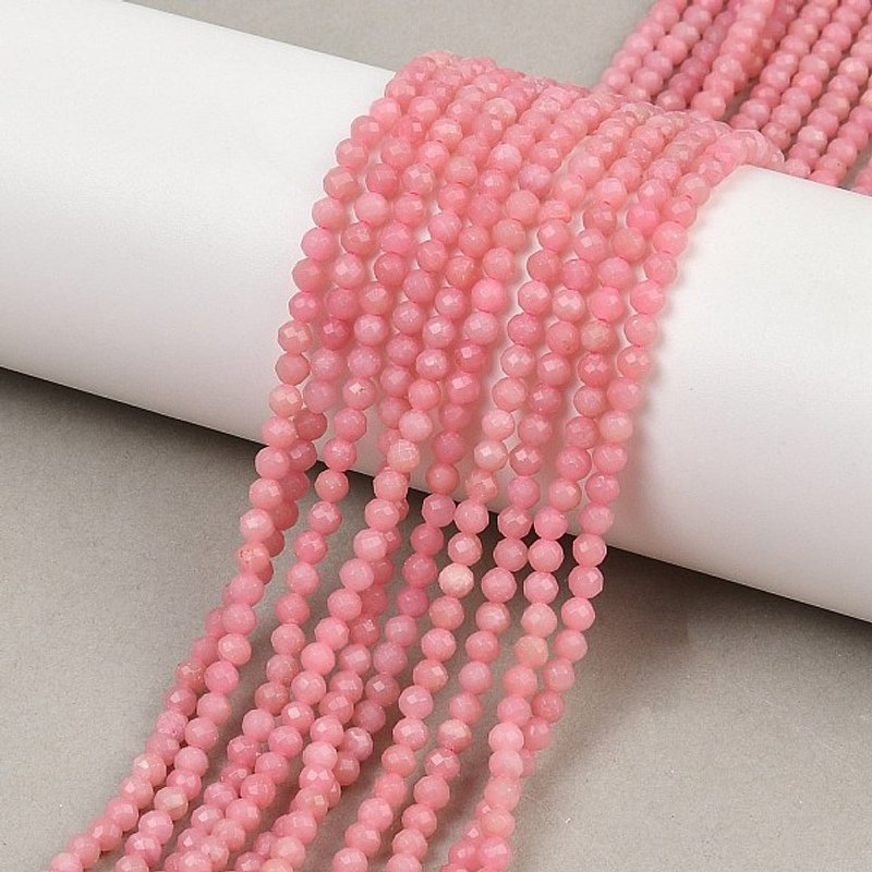Brins de perles d'opale rose naturelle, facettées, rondes, 3mm, 130pcs — Perles à bijoux