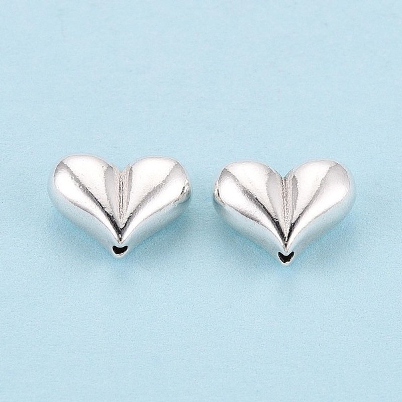 Perles en Argent Sterling 925 en Forme de Coeur avec Trou de 1,2mm — Perles à bijoux