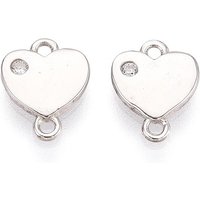 925 Sterling Silver Micro Pave Clear Cubic Zirconia Heart Connector Charms — Jewelry Findings