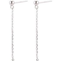 925 Sterling Silver Round Stud Earring Findings with Chain Charm — Jewelry Findings