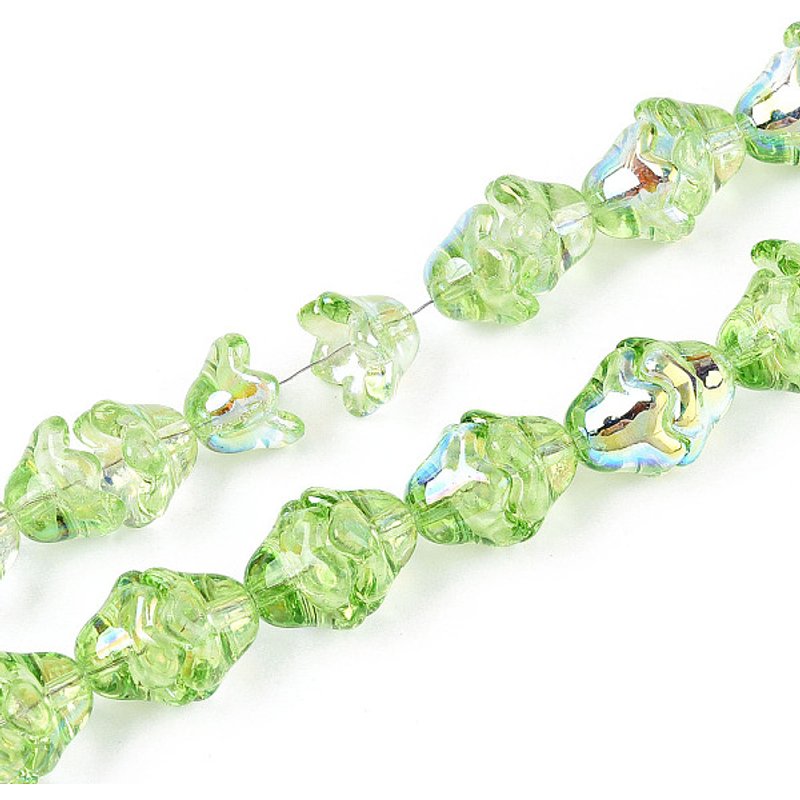 Fils de perles en verre transparent électroplaqué, fleurs, vert lime — Perles à bijoux