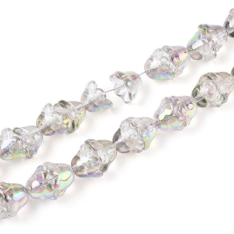 Brins de perles en verre transparent électroplaqué, fleur, couleur AB