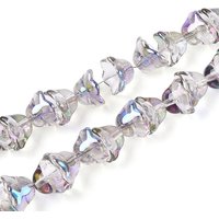 Brins de perles en verre transparent électroplaqué, fleurs, violet moyen