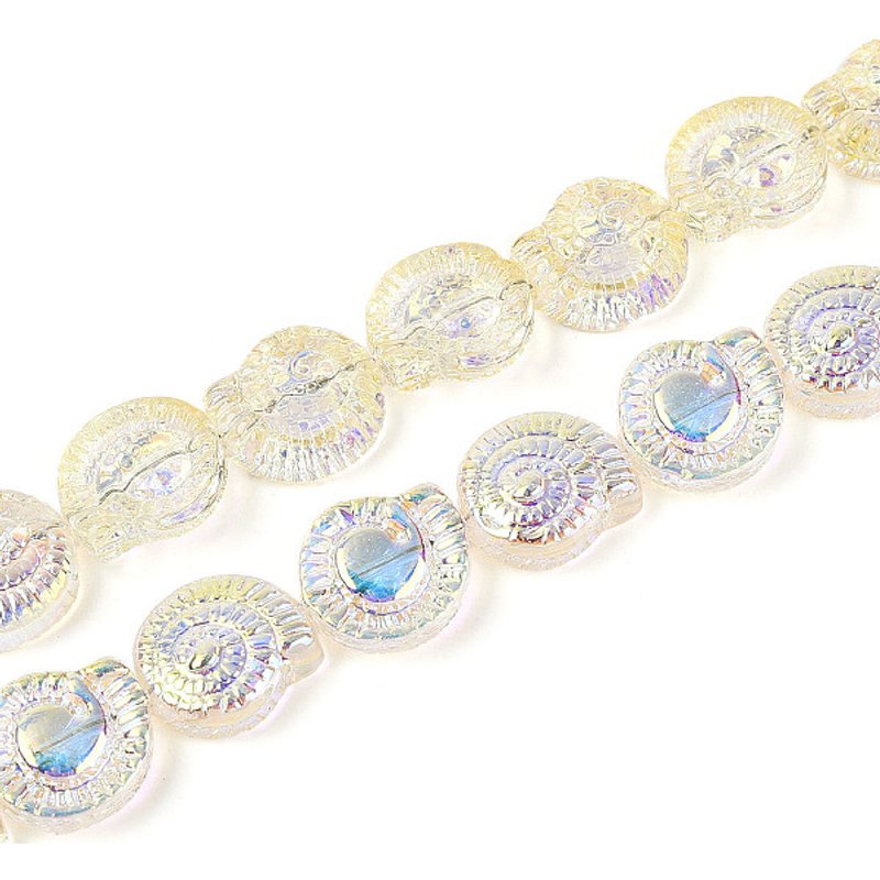 Fils de perles en verre transparent électroplaqué, forme de coquillage spiralé — Perles à bijoux