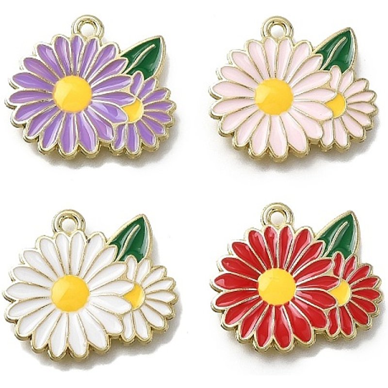 Charms en Émail Alliage, Fleurs Marguerites en Couleurs Variées — Breloques et pendentifs
