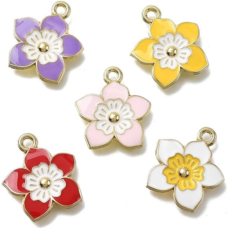Charms en Émail Alliage Fleurs en Couleurs Mélangées Dorées — Breloques et pendentifs