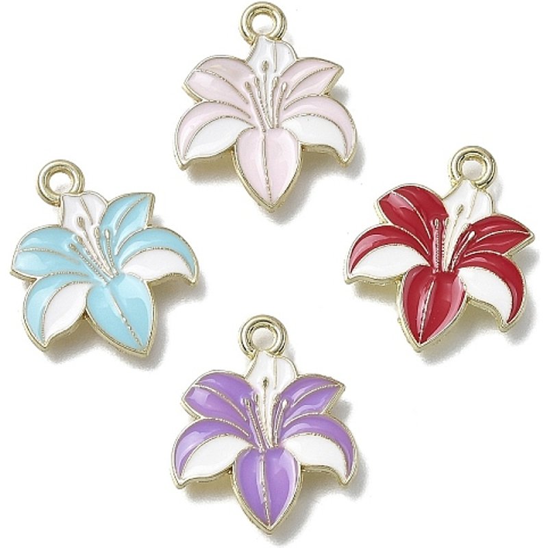 Charms en Émail Alliage, Fleurs, Couleurs Mixtes, 19x16mm