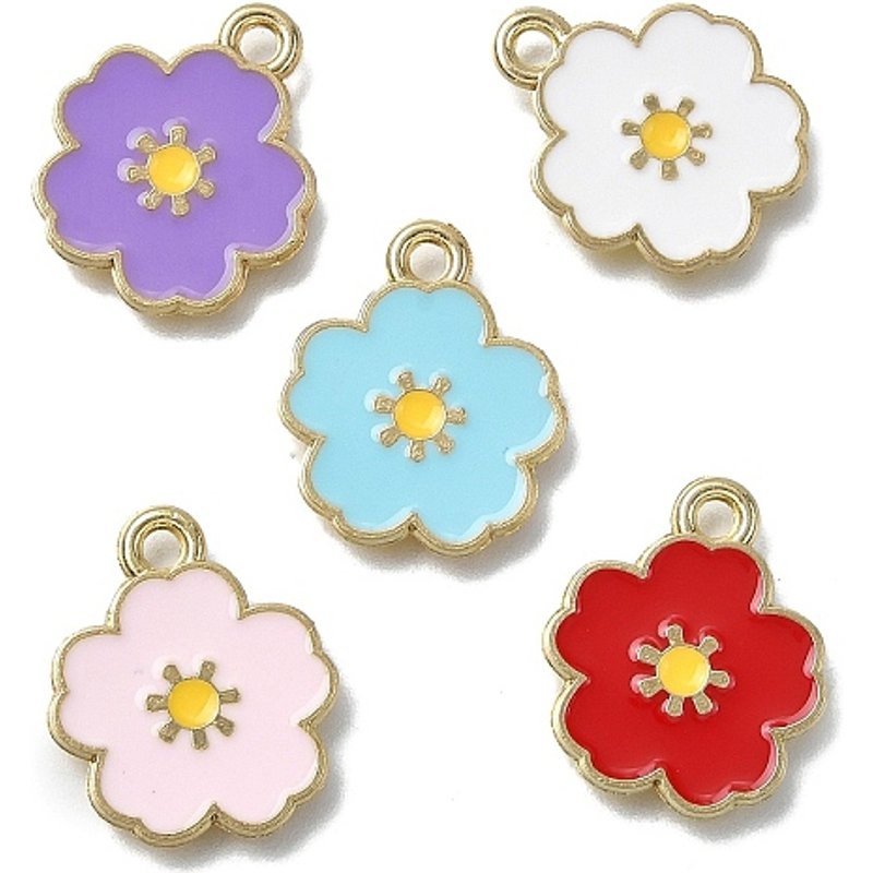 Charms en Émail en Alliage, Fleurs de Couleurs Mixtes — Breloques et pendentifs