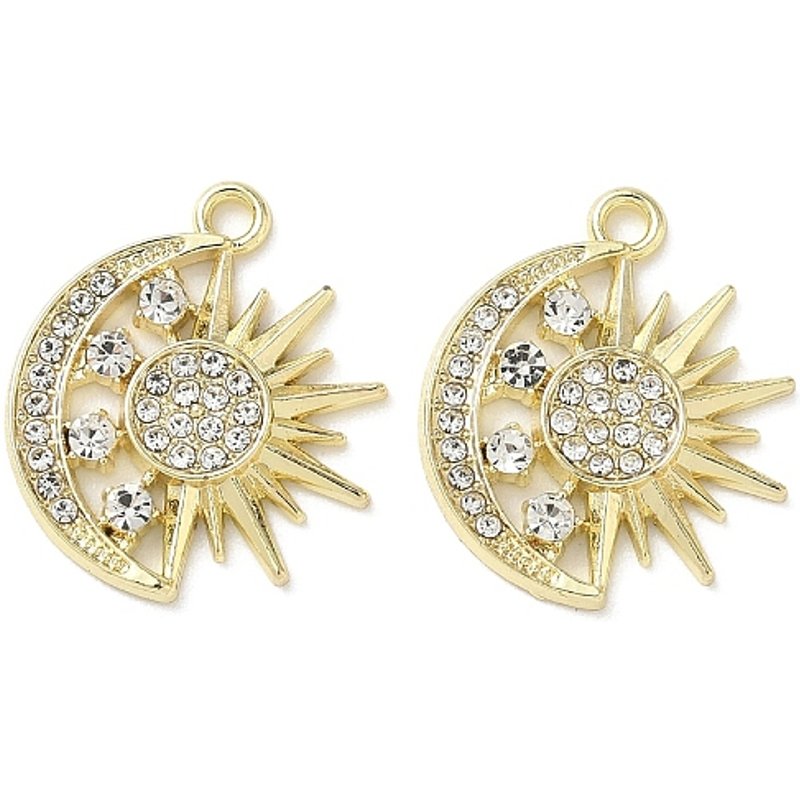 Pendentif en alliage de strass, Lune avec Soleil, plaqué or 14K — Breloques et pendentifs