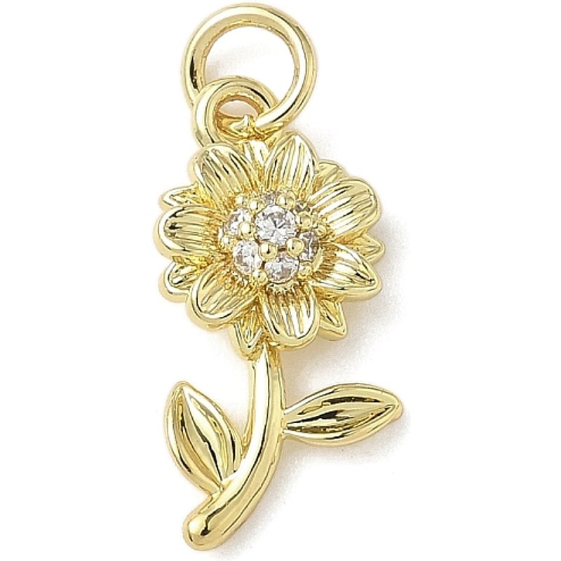 Brass Micro Pave Cubic Zirconia Flower Charms with Jump Ring — Charms & Pendants