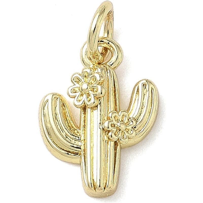 Pendentif en laiton en forme de cactus avec anneau, plaqué or 18K — Breloques et pendentifs