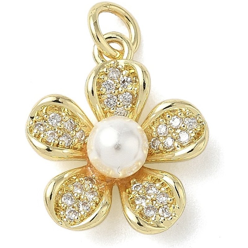 Brass Micro Pave Cubic Zirconia Flower Charms with 18K Gold Plating — Charms & Pendants