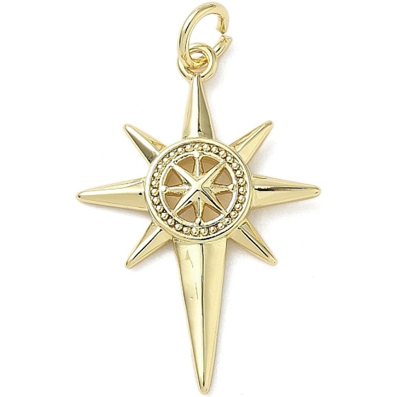 Pendentif Étoile en Laiton avec Anneau, Plaqué Or 18K — Breloques et pendentifs